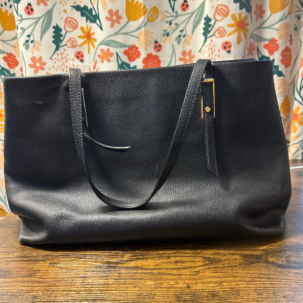 Kate Spade NY Purse Large Black Pebbled Leather Hand Bag Gold Logo Coin Purse - Picture 5 of 10